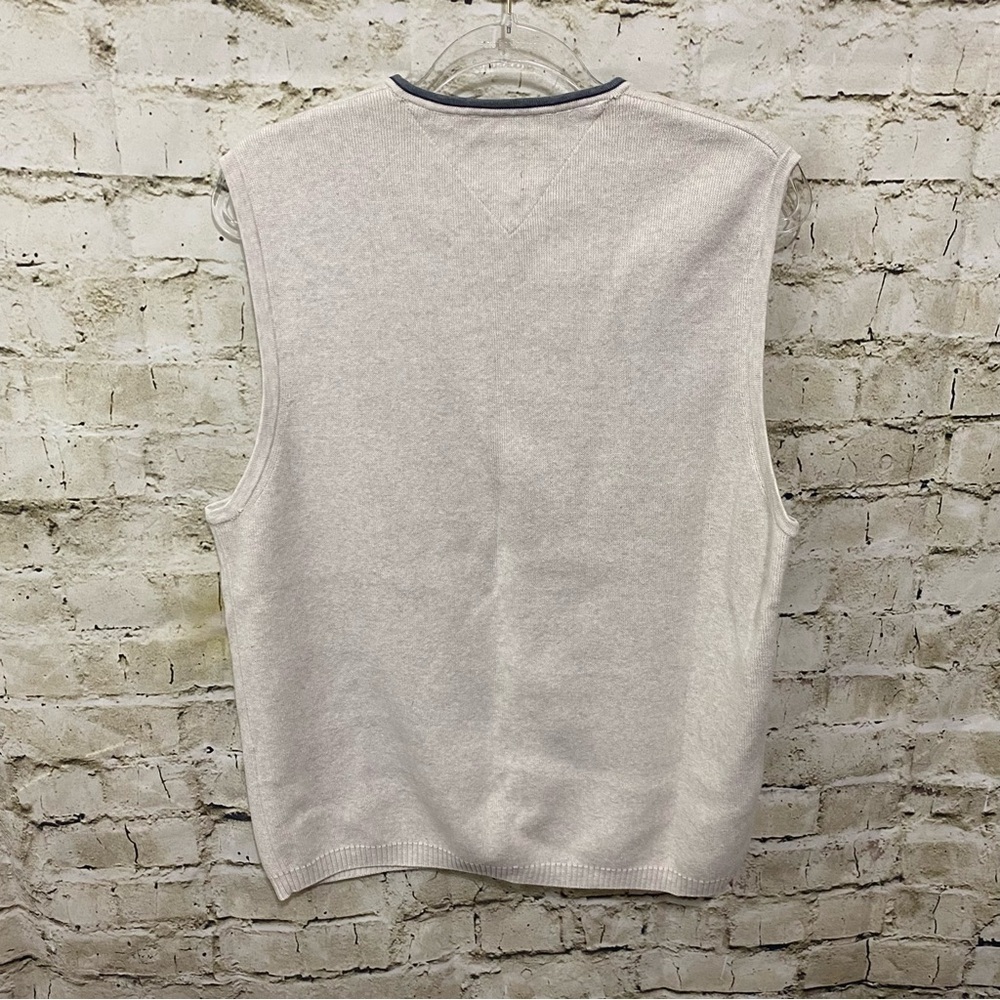Tommy Hilfiger Beige Gray Cotton Heavy V Neck Sweater Vest - Picture 3 of 5